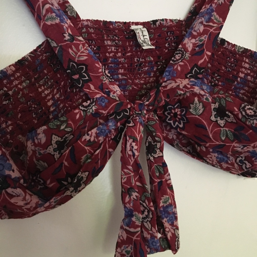NWOT Free People burgundy floral top size M - Picture 7 of 7